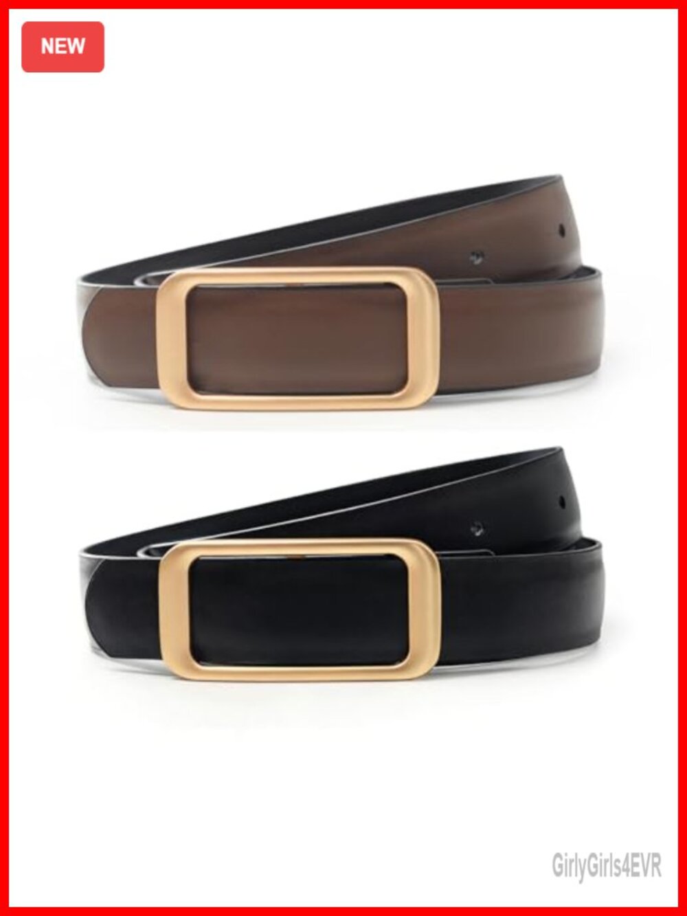 Reversible Genuine Leather Belt Gold Buckle Women's Waist Belt for Jeans Dresses